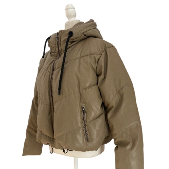 Daniela Cortez Eco Leather Puffer Jacket with Hood in Cognac - Picture 12 of 14